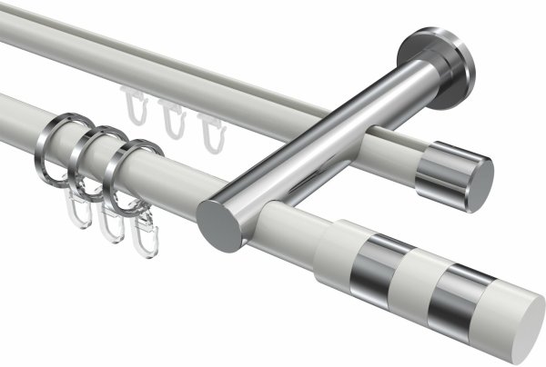 Rundrohr-Innenlauf Gardinenstange Aluminium / Metall 20 mm Ø 2-läufig PLATON - Mavell Weiß / Chrom 160 cm