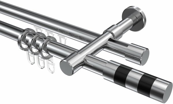 Rundrohr-Innenlauf Gardinenstange Aluminium / Metall 20 mm Ø 2-läufig PRESTIGE - Mavell Chrom 220 cm