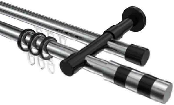 Rundrohr-Innenlauf Gardinenstange Aluminium / Metall 20 mm Ø 2-läufig PRESTIGE - Mavell Chrom / Schwarz 400 cm (2 x 200 cm)