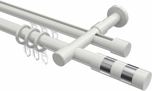 Rundrohr-Innenlauf Gardinenstange Aluminium / Metall 20 mm Ø 2-läufig PRESTIGE - Mavell Weiß 200 cm