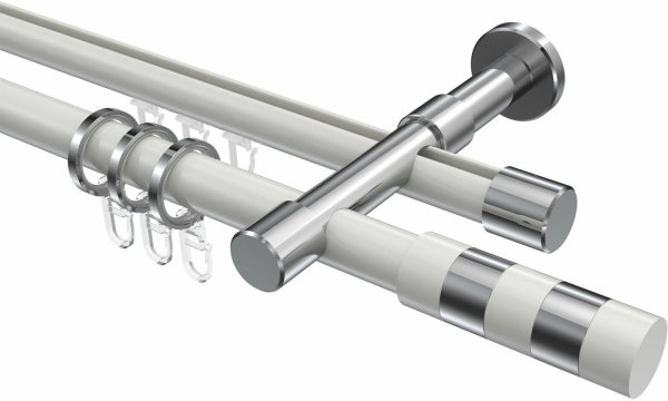 Rundrohr-Innenlauf Gardinenstange Aluminium / Metall 20 mm Ø 2-läufig PRESTIGE - Mavell Weiß / Chrom 180 cm