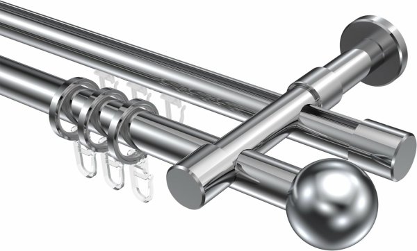 Rundrohr-Innenlauf Gardinenstange Aluminium / Metall 20 mm Ø 2-läufig PRESTIGE - Luino Chrom 320 cm (2 x 160 cm)