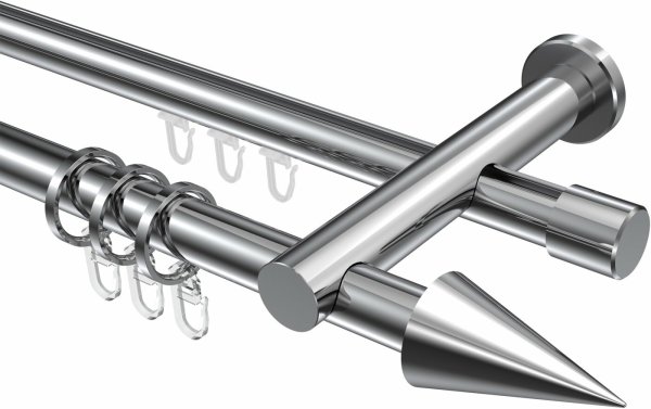 Rundrohr-Innenlauf Gardinenstange Aluminium / Metall 20 mm Ø 2-läufig PLATON - Savio Chrom 160 cm