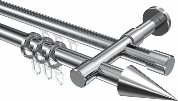 Rundrohr-Innenlauf Gardinenstange Aluminium / Metall 20 mm Ø 2-läufig PRESTIGE - Savio Chrom 160 cm