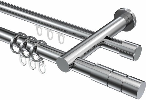 Rundrohr-Innenlauf Gardinenstange Aluminium / Metall 20 mm Ø 2-läufig PLATON - Elanto Chrom 540 cm (3 x 180 cm)