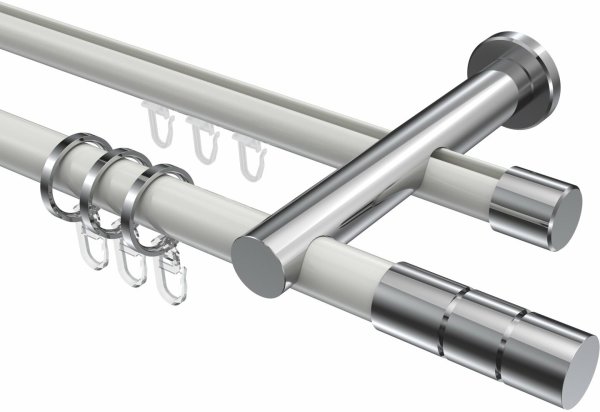 Rundrohr-Innenlauf Gardinenstange Aluminium / Metall 20 mm Ø 2-läufig PLATON - Elanto Weiß / Chrom 100 cm