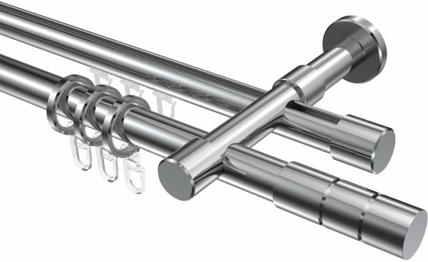 Rundrohr-Innenlauf Gardinenstange Aluminium / Metall 20 mm Ø 2-läufig PRESTIGE - Elanto Chrom 320 cm (2 x 160 cm)