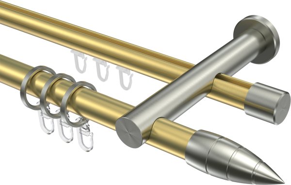Rundrohr-Innenlauf Gardinenstange Messing-Optik / Edelstahl-Optik 20 mm Ø 2-läufig PLATON - Samanto 100 cm
