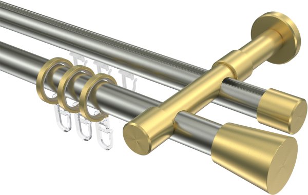 Rundrohr-Innenlauf Gardinenstange Edelstahl-Optik / Messing-Optik 20 mm Ø 2-läufig PRESTIGE - Sitra 100 cm