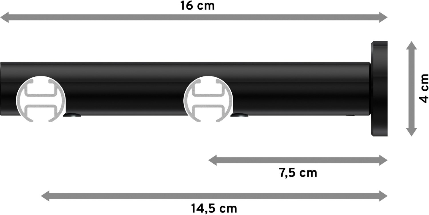Innenlauf Gardinenstange Aluminium / Zoena - 2-läufig Schwarz Ø Metall PLATON 100 20 mm cm