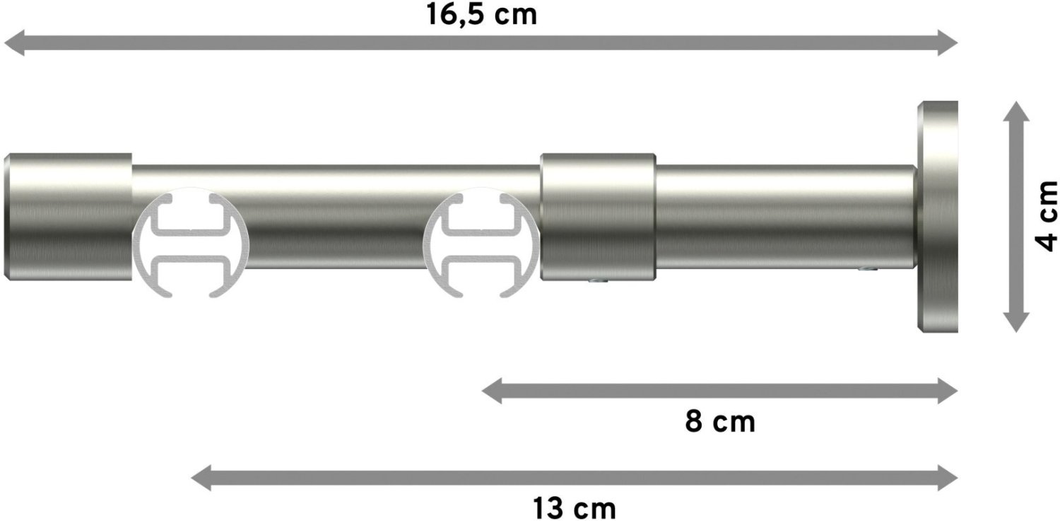 Innenlauf Gardinenstange Edelstahl-Optik 20 cm Verano - 100 2-läufig Ø mm PRESTIGE