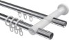 Rundrohr-Innenlauf Gardinenstange Aluminium / Metall 20 mm Ø 2-läufig PLATON - Luino Chrom / Weiß 100 cm