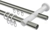 Rundrohr-Innenlauf Gardinenstange Aluminium / Metall 20 mm Ø 2-läufig PLATON - Bento Edelstahl-Optik / Weiß 100 cm