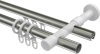 Rundrohr-Innenlauf Gardinenstange Aluminium / Metall 20 mm Ø 2-läufig PRESTIGE - Sitra Edelstahl-Optik / Weiß 100 cm
